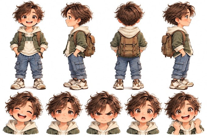 create a child character turnaround and model sheet