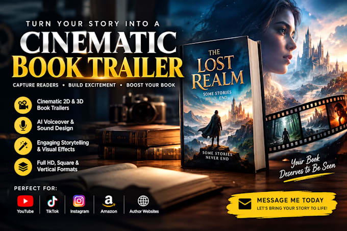 create a professional and cinematic 3d book trailer
