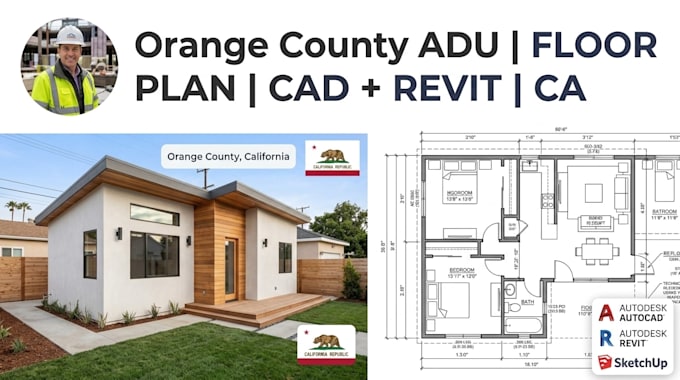 draw orange county adu floor plans in autocad and revit