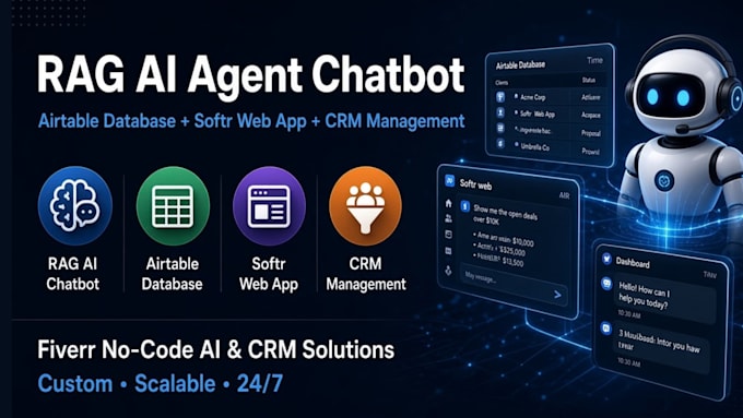 build rag ai agent chatbot, airtable database, softr web app, CRM management