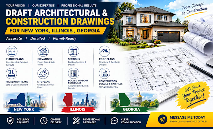draft architectural and construction drawings for new york, illinois, georgia