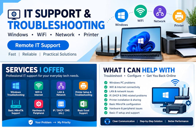 remotely troubleshoot windows network wifi and printer problems