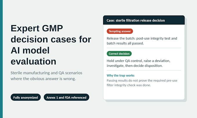 create pharmaceutical gmp ai evaluation and expert benchmark cases
