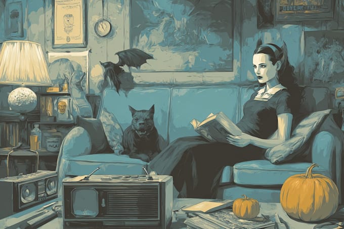 create vintage horror comic book illustration