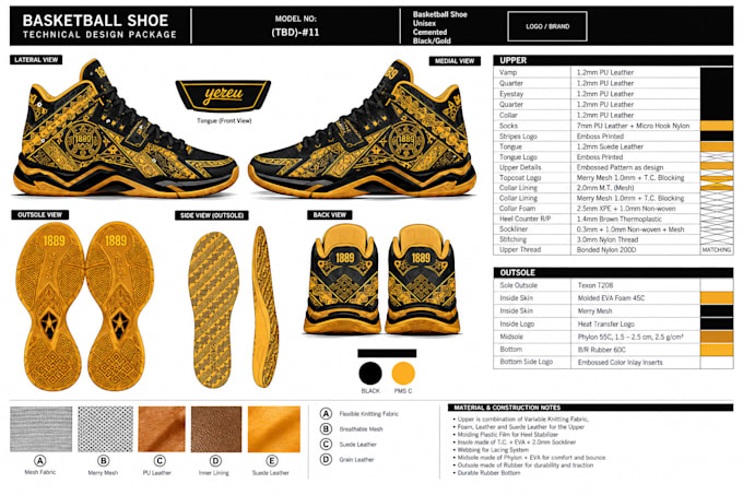create shoe tech pack, footwear technical pack 4 manufacturing, shoe design