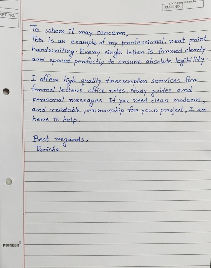 write a handwritten project or letter for you