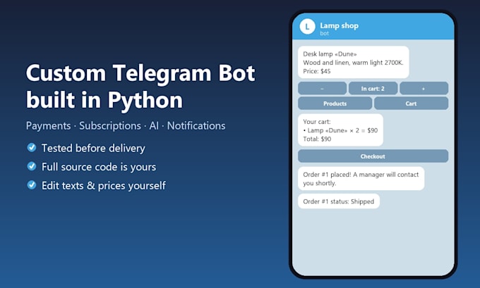 build a custom telegram bot with payments, subscriptions or ai in python