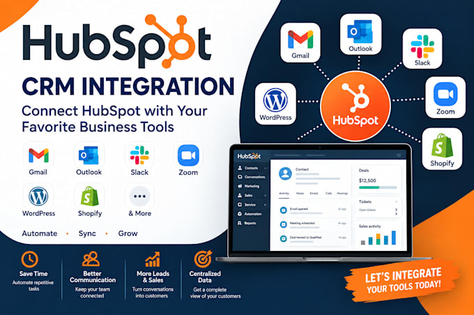 integrate hubspot crm with gmail outlook slack zoom wordpress shopify website