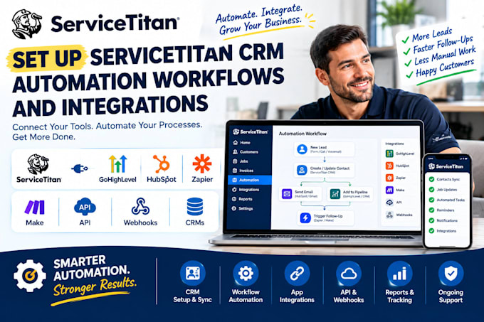 set up servicetitan CRM automation workflows and integrations