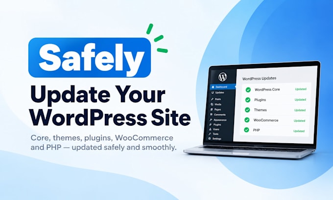 safely update your wordpress website, theme, plugins, PHP