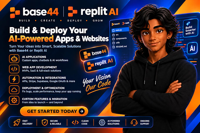 build replit ai app, base44 bug fixing, replit deployment and integrations