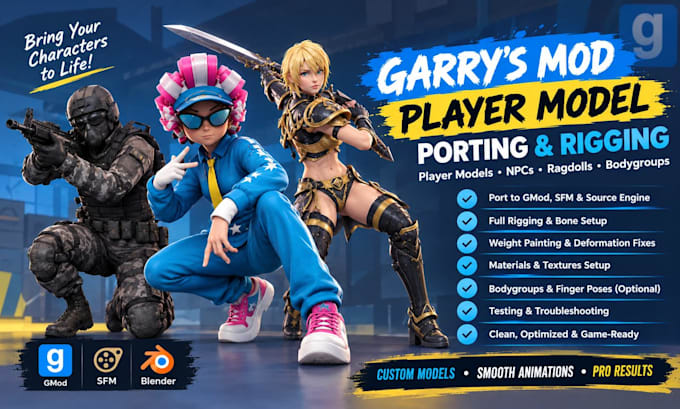 port and rig custom 3d player models for garrys mod gmod