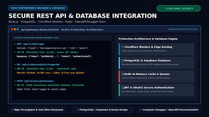 develop secure rest api backend and database integration