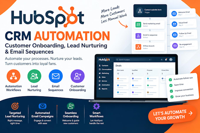 set up hubspot automation, customer onboarding, lead nurturing, email sequence