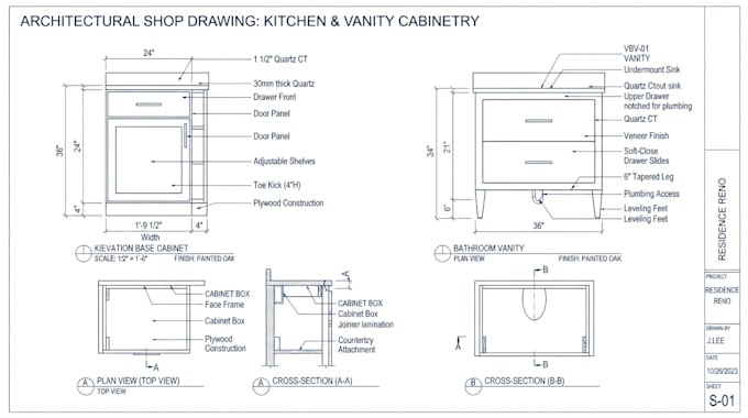 do millwork kitchen cabinet vanity and shop drawings