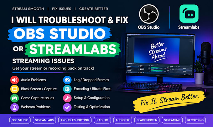 fix obs streamlabs audio black screen lag and streaming issues