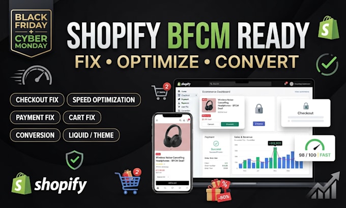 make, shopify stores bfcm ready, fix conversion, checkout, speed, payment issues