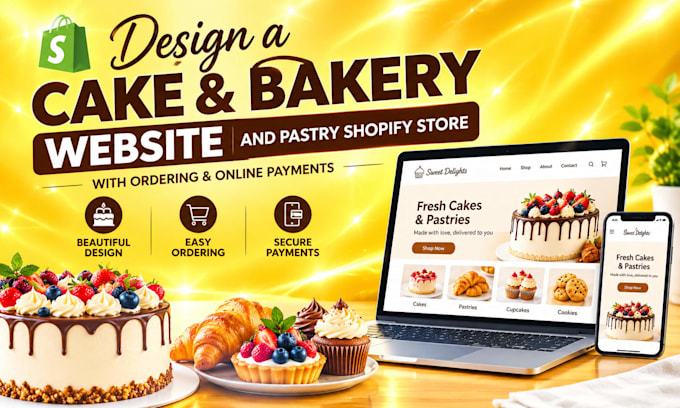 design bakery, cake website and pastry shopify store with ordering