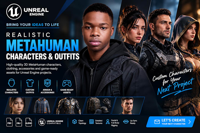 create realistic metahuman character 3d outfit character modeling unreal engine