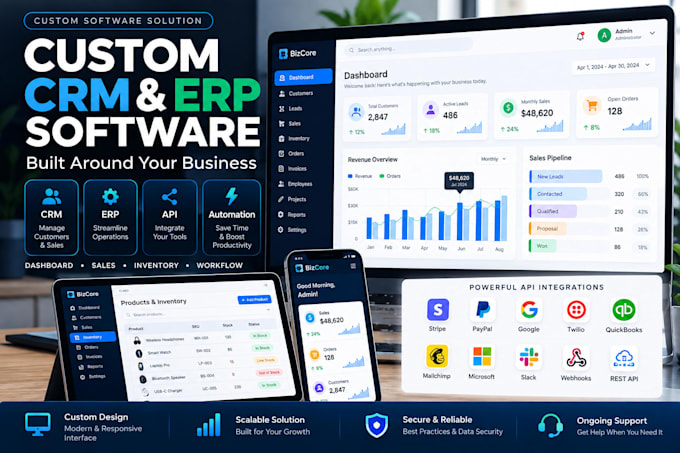 develop custom CRM erp software with API intergrations for small businesses