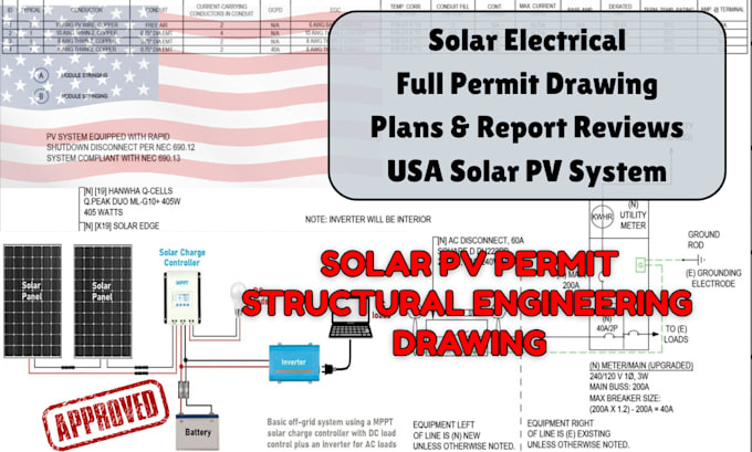 design pv solar, home installation permit drawing, structural engineer USA stamp