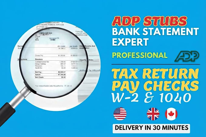 do payroll, adp stubs ,w2 1099 and 1040, paychecks