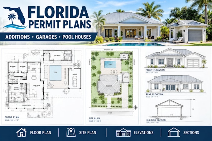 draw florida addition garage pool house permit plans