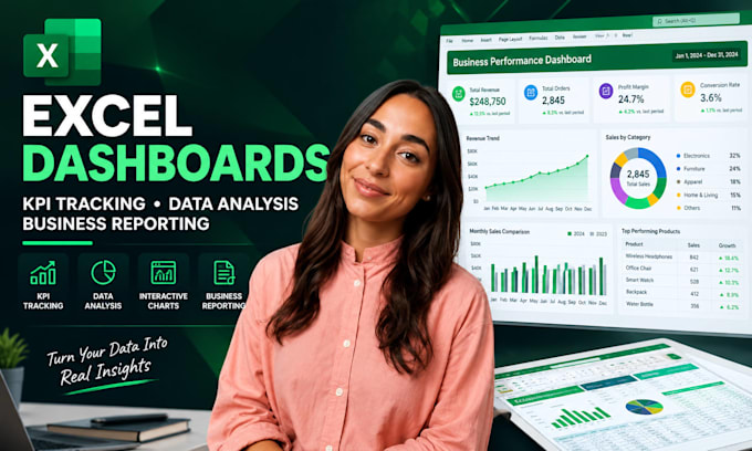 create excel dashboards from your data for KPI tracking and business reporting