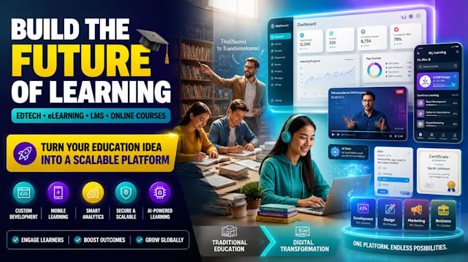 develop edtech app, elearning platform, lms and online course app or website