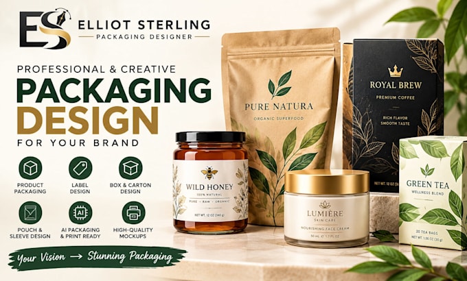 do product packaging design, label and box design, ai packaging into print ready