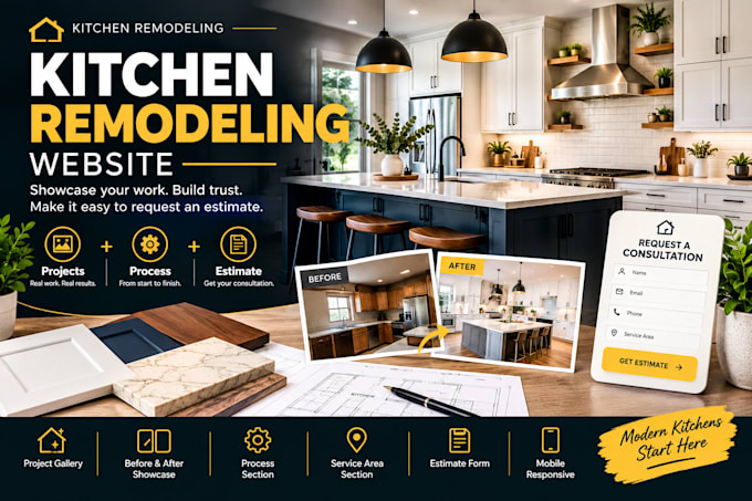 build a professional kitchen remodeling website with project galleries