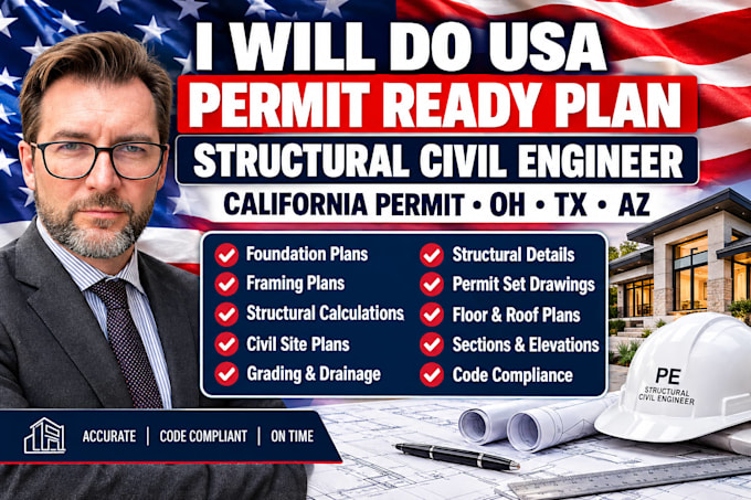 do USA permit ready plan,structural civil engineer california permit oh,tx,az