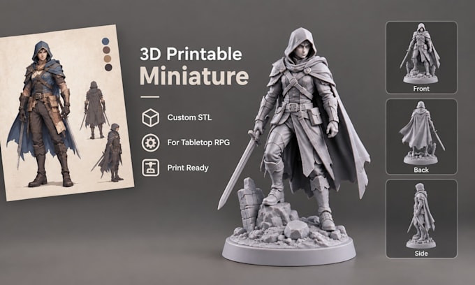 create a 3d printable miniature figurine, custom stl character for tabletop rpg