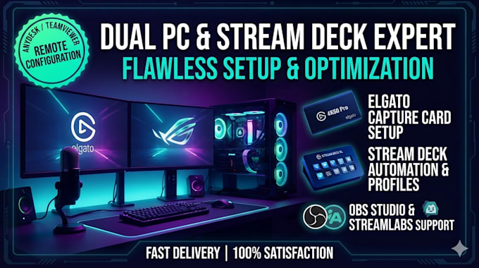 setup dual pc streaming, elgato capture card, and stream deck