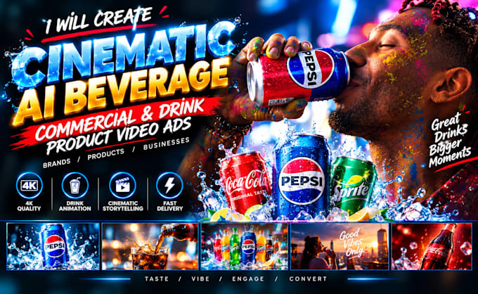 create cinematic ai beverage commercial and drink product video ads