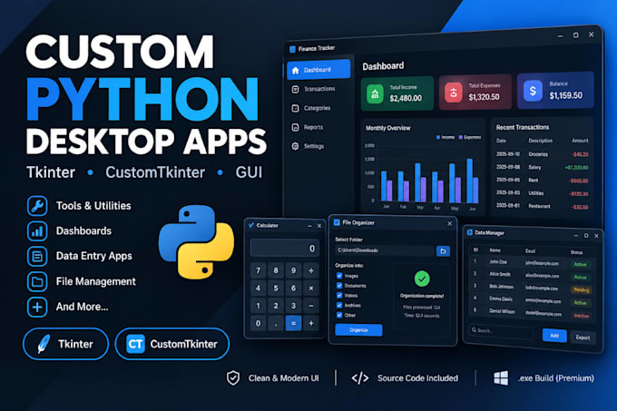 build a custom python tkinter or customtkinter desktop app
