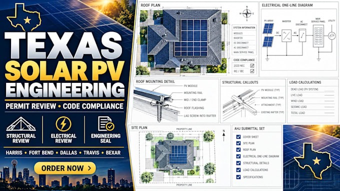 review and engineering seal texas solar pv plans for county approval