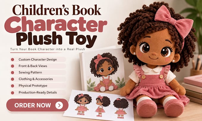 create custom children book character plush toy stuffed doll mascot