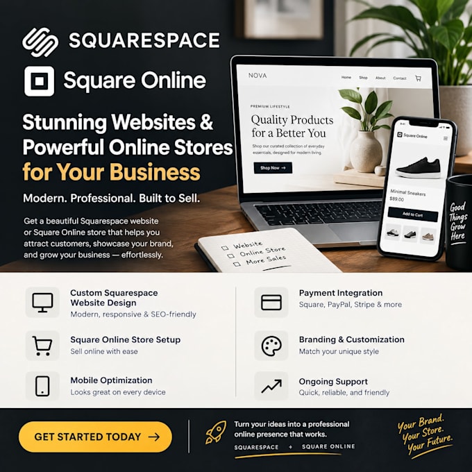 design or redesign square online, store, weebly or square appointments website