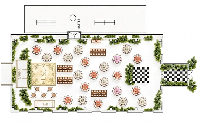 create luxury wedding floor plan with imperial table design