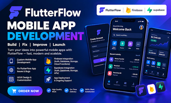 flutterflow mobile app development, fix flutterflow app firebase or supabase
