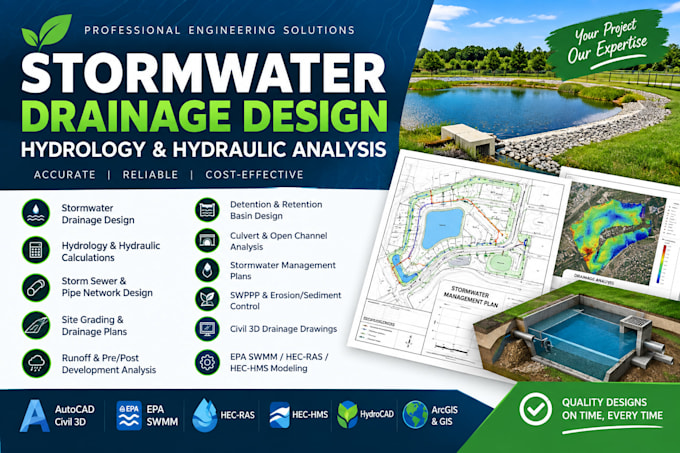 design stormwater drainage, hydrology and hydraulic systems