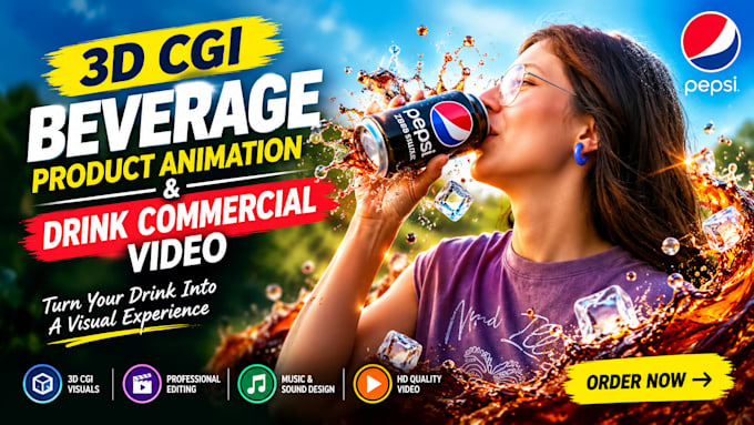create 3d cgi beverage product animation and drink commercial video