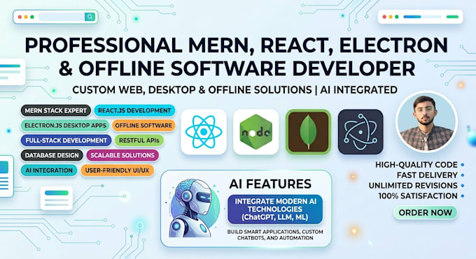 build custom web, desktop, and ai software using mern stack and electron js