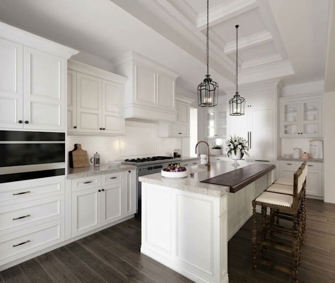 design kitchen interior and provide detailed technical drawings