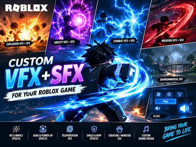 create roblox vfx, combat abilities, battleground effects, maps and UI