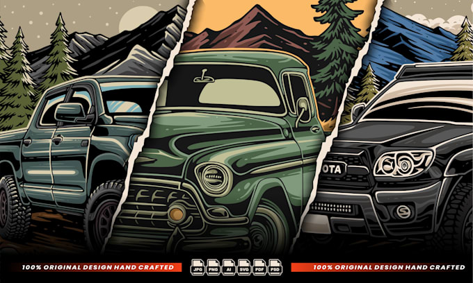 create unique custom car illustration for t shirt design