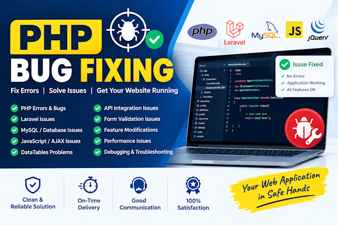 fix PHP bugs errors and issues in your existing web application