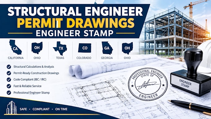 structural engineer permit drawings engineer stamp ca, ohio, tx, co, ga, ohio