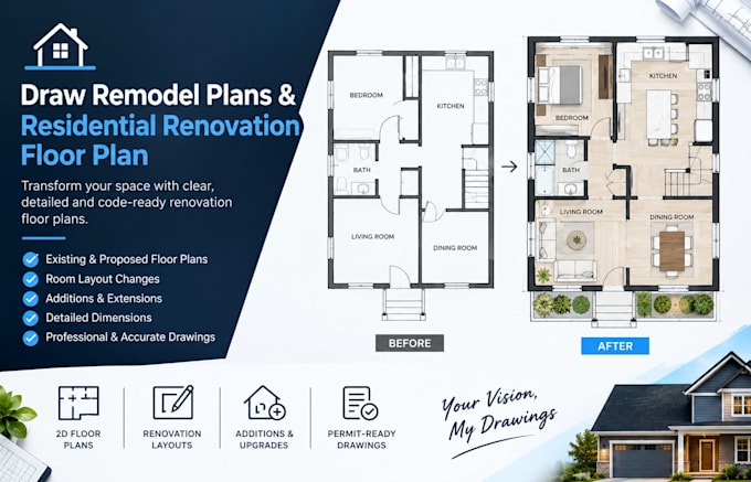 draw remodel plans and residential renovation floor plan